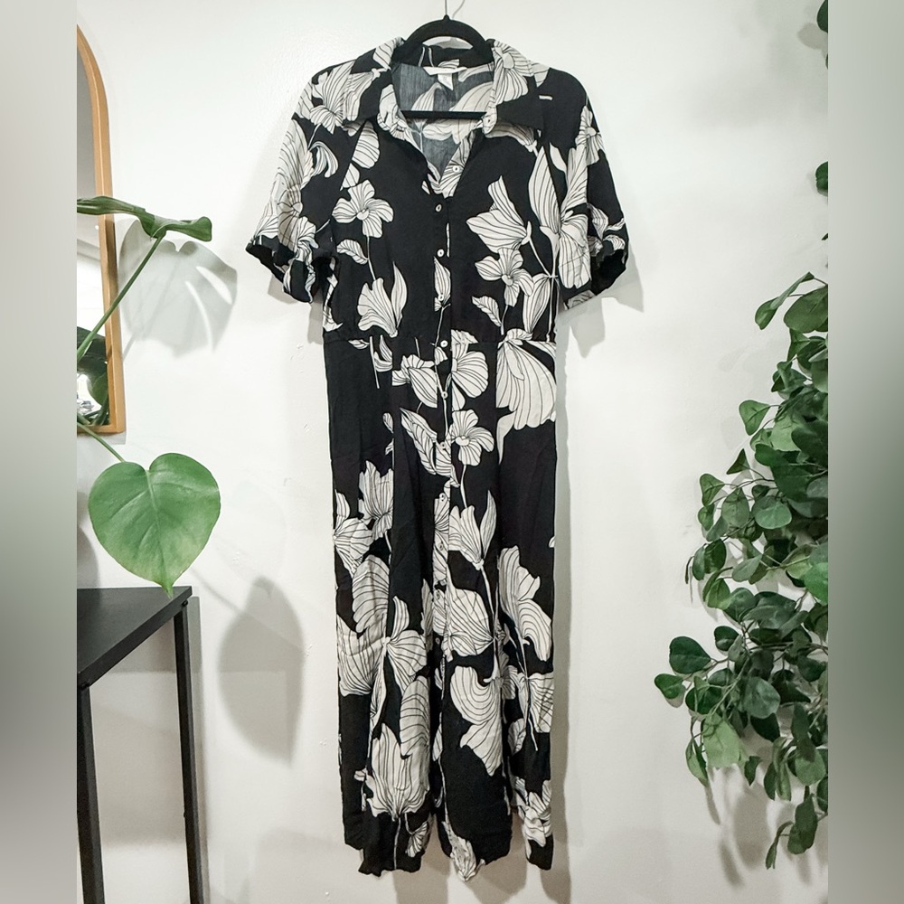 H&M Black and White Floral Midi Dress